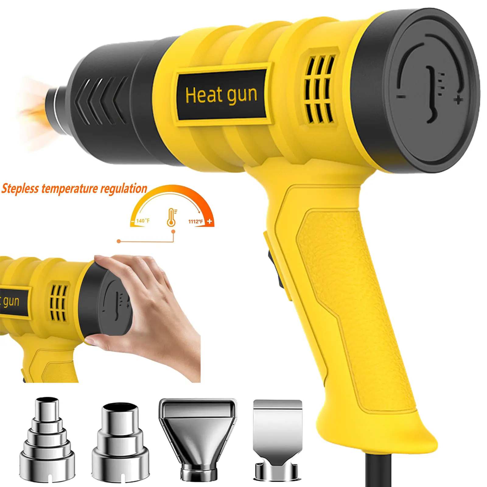 Heat Gun 2000W 122℉-1202℉（50℃- 650℃）Fast Heating Heavy Duty Hot Air Gun Kit Variable Temperature Control Overheat Protection with 4 Nozzles for Crafts, Shrinking PVC, Stripping Paint