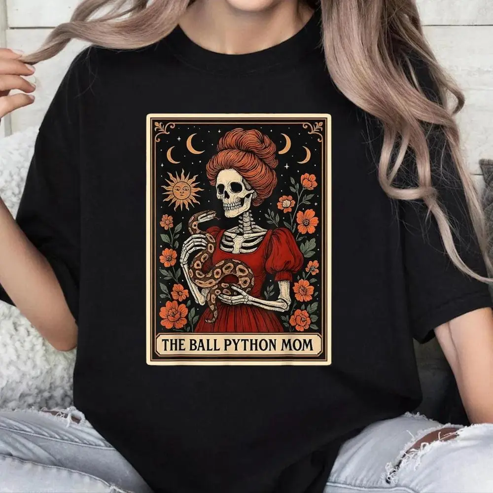 100% Cotton Unisex The Ball Python Mom Snake Mother's Day Tarot Card Skeleton T-Shirt