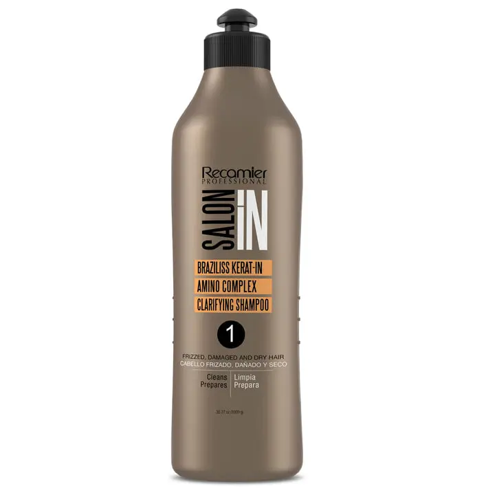 RECAMIER Professional Salon Hair Clarifying Shampoo - Braziliss Keratin Amino Complex STEP 1 Anti-Pollution Amino Bond Full Sized Liquid Cleanser, 35.27oz, Deep Cleansing & Moisture-Boosting for Dry Hair, Anti-Pollution Shampoo, Full Sized Shampoo