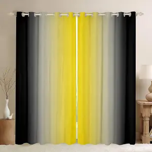 Yellow Darkening Drapes,(2 Panels) Ombre Black Curtains,Decor Gradient Style 30%-50% Blackout Curtains,Abstract Window Treatments