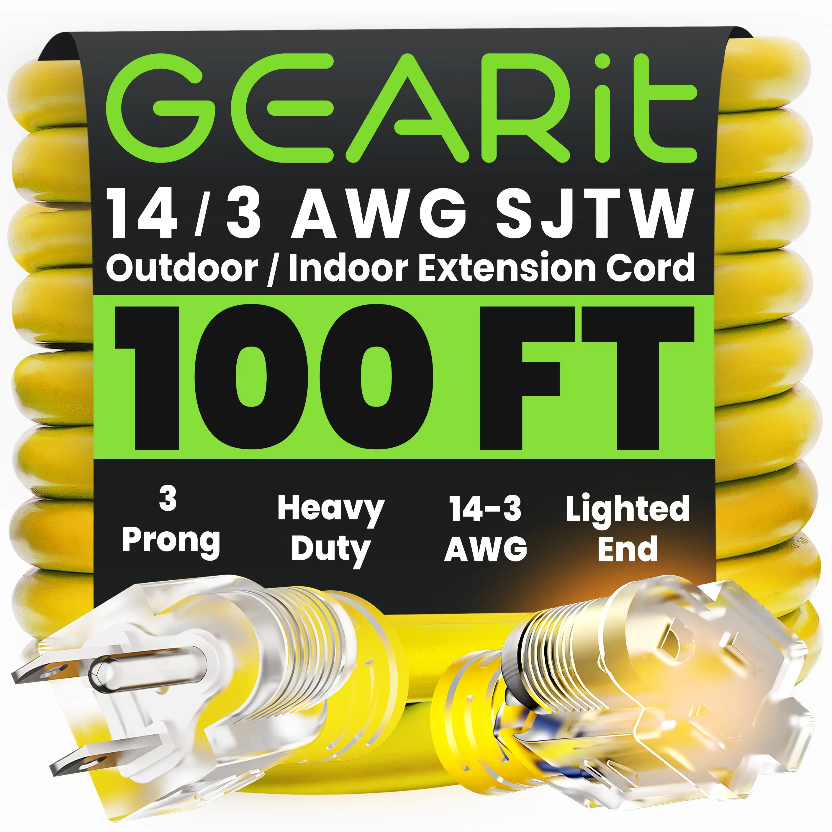 14/3 SJTW Outdoor Extension Cord Yellow, 100 Feet extension cord 14/3 SJTW Outdoor Extension Cord Yellow, 100 Feet extension cord