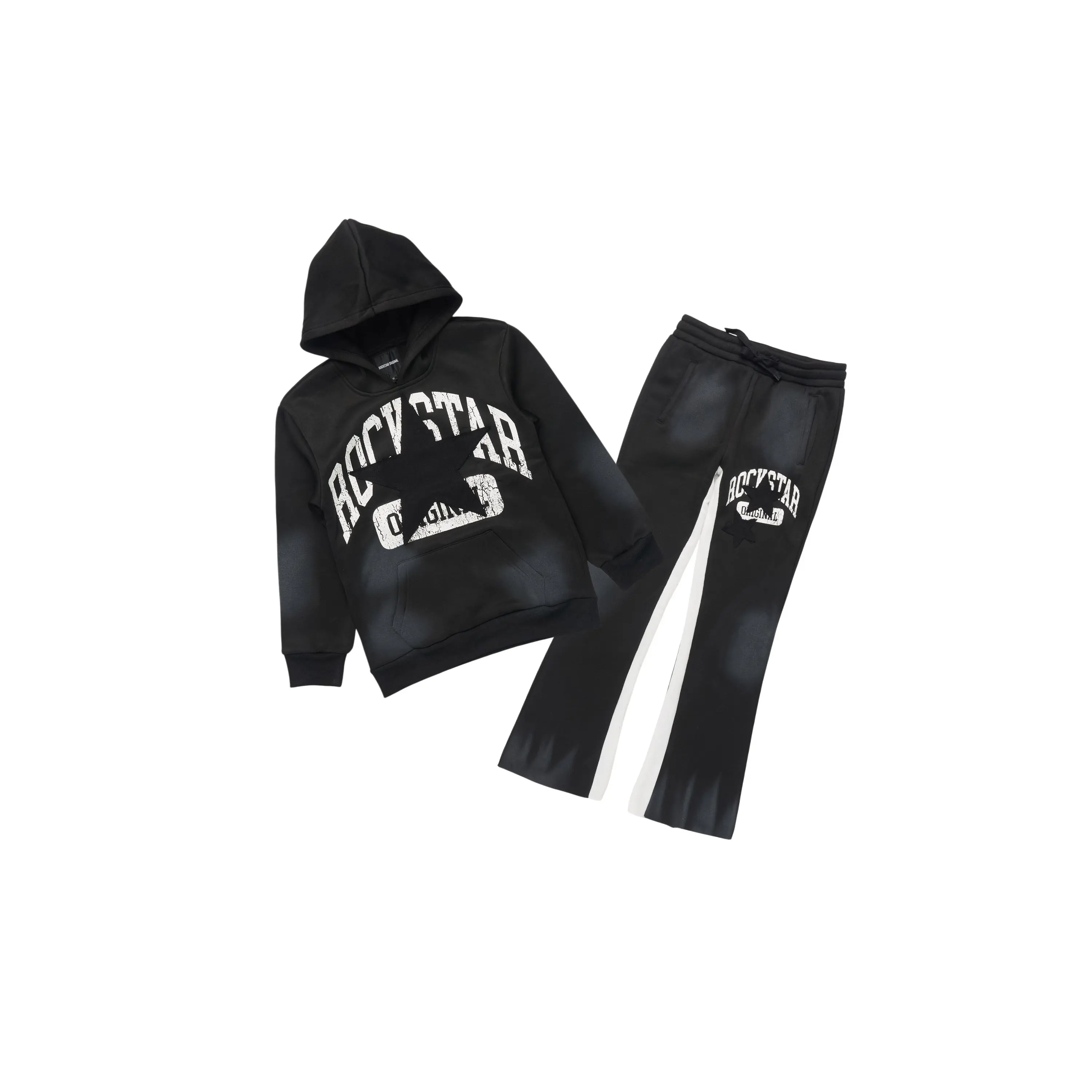 Girls Danika Black Fleece Stacked Track Set