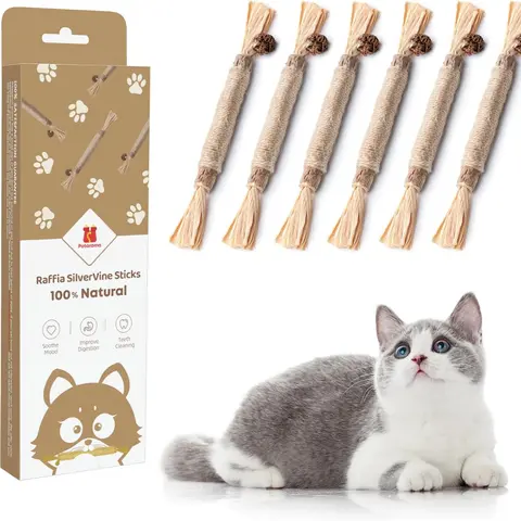 Potaroma 6-Pcs Silvervine & Gall Fruit Cat Chew Toys Supplies Set, Increased Bite-Resistant, Teeth Cleaning Support, Natural Polishing, Extended Playtime, Oral Health Boost for All Ages Felines