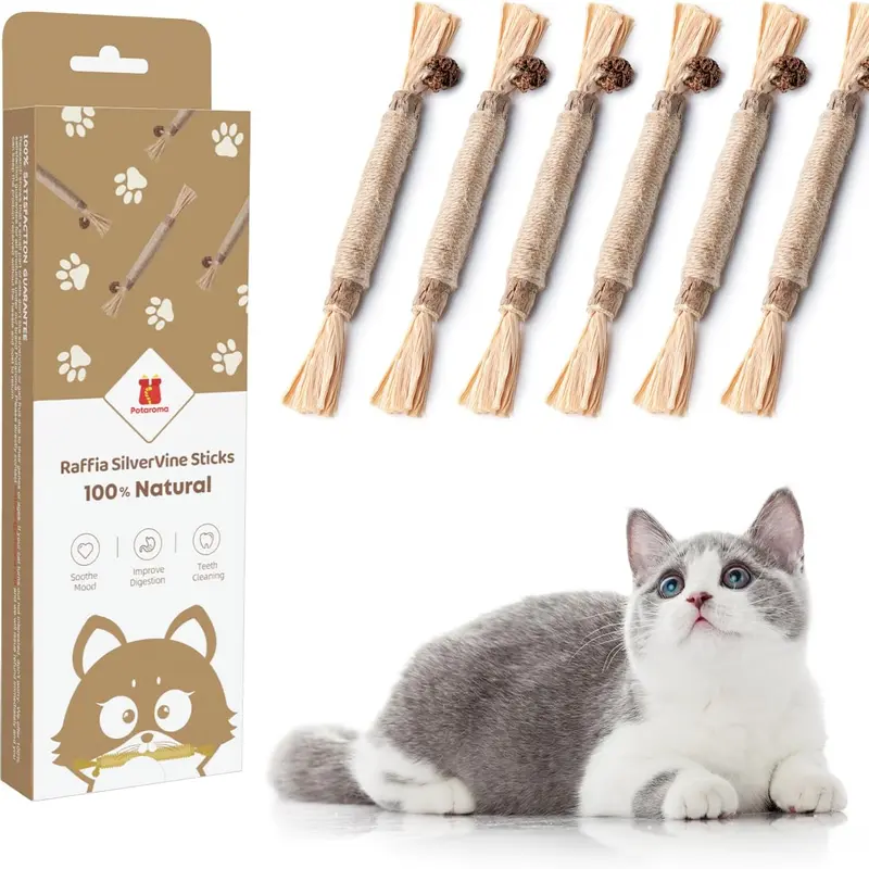 Potaroma 6-Pcs Silvervine & Gall Fruit Cat Chew Toys Supplies Set, Increased Bite-Resistant, Teeth Cleaning Support, Natural Polishing, Extended Playtime, Oral Health Boost for All Ages Felines