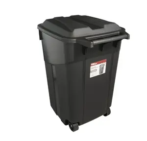 Hyper Tough 45 Gallon Wheeled Heavy Duty Plastic Garbage Can, Attached Lid, Black