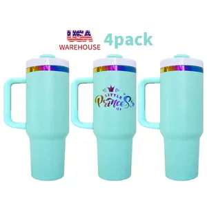 4/8/12 Pack USA Warehouse H2.0 40oz Powder Coat Mint Rainbow Plated Tumblers for Laser Engraving Drinkware Flasks