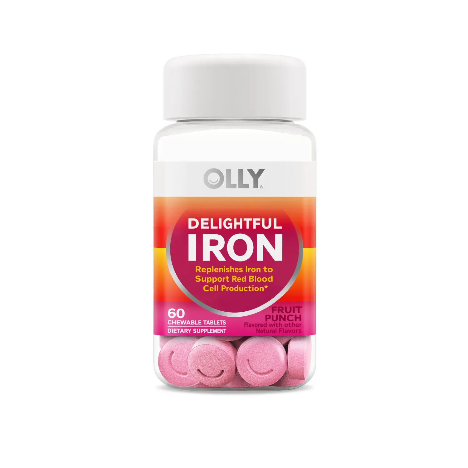 OLLY Delightful Iron Chewable Supplement - 60 Count, Fruit Punch Flavor, Ideal for Healthcare and Vitamins OLLY Delightful Iron Chewable Supplement - 60 Count, Fruit Punch Flavor, Ideal for Healthcare and Vitamins