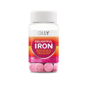 OLLY Delightful Iron Chewable Supplement - 60 Count, Fruit Punch Flavor, Ideal for Healthcare and Vitamins