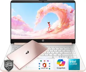 HP 14″Rose Gold Lightweight Laptop, with Office 365 & Copilot AI, Intel Processor, 4GB RAM Memory, 64GB SSD, Windows 11