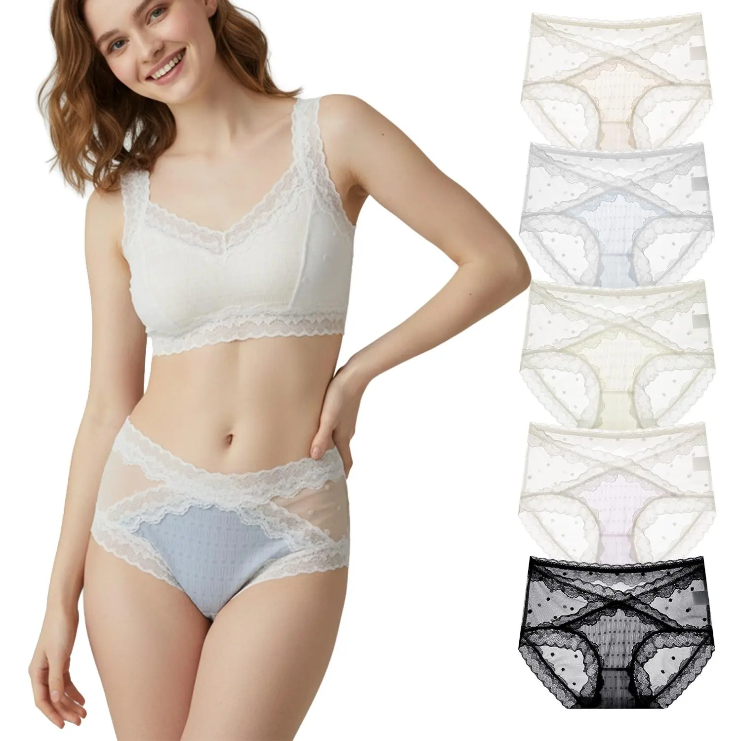 Women's 4pcs Trim Lace Panties - Multi-Color Combination 1, Comfortable Lightweight Breathable Mesh, Soft Elastic Semi-Transparent Retro Sexy Underwear for All-Day & Period Wear, 4Pcs Multi-Color Combination 1, Trim Lace Panty
