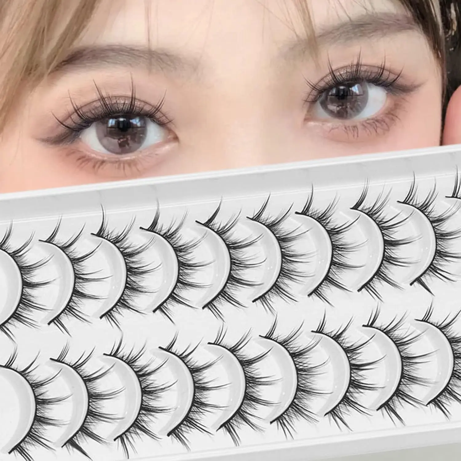 Manga Lashes Japanese Anime Cosplay Eyelashes Asian False Eyelashes Little Devil Lashes Natural Look Like Individual Clusters(Natural Manga | 8-13MM)