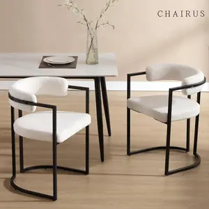 CHAIRUS Dining Chair Set of 2, 20'' H Modern Barrel Dining Chair  with Backrest and Arms, Sherpa Kitchen Island Chairs, Upholstered Accent Dining Chair for Living Room,Bar,Pub,Beige
