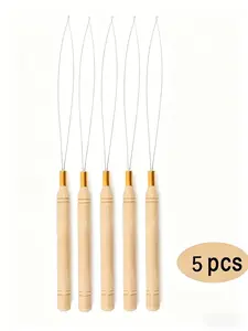 5-Pack Hair Weaving Needles, Simple Natural Wood Design, Portable Dreadlock Threader, Ideal for Beginners, Braiding, Extensions, Twists, Hair Braiding Tool