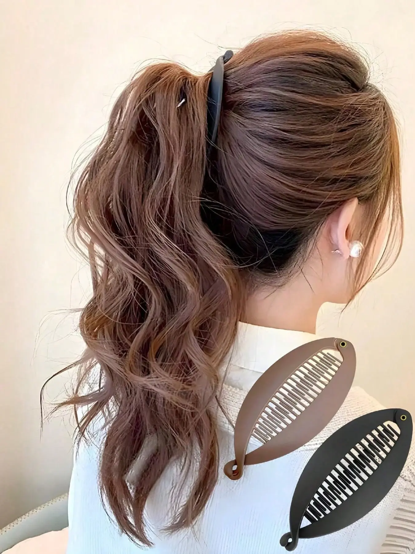 2-Pieces-Hairpin-Large-Banana-Clip-Black-Coffee-Color-Hair-Comb-Plastics-Flexible-Banana-Clip-Hair-Suitable-For-Thick-Hair-Ponytail-Clip-Interlocking-Banana-Hairpin-Styling-Banana-Clip-Women-Banana Clip Long Hair Hairclip Banana Hair Clips