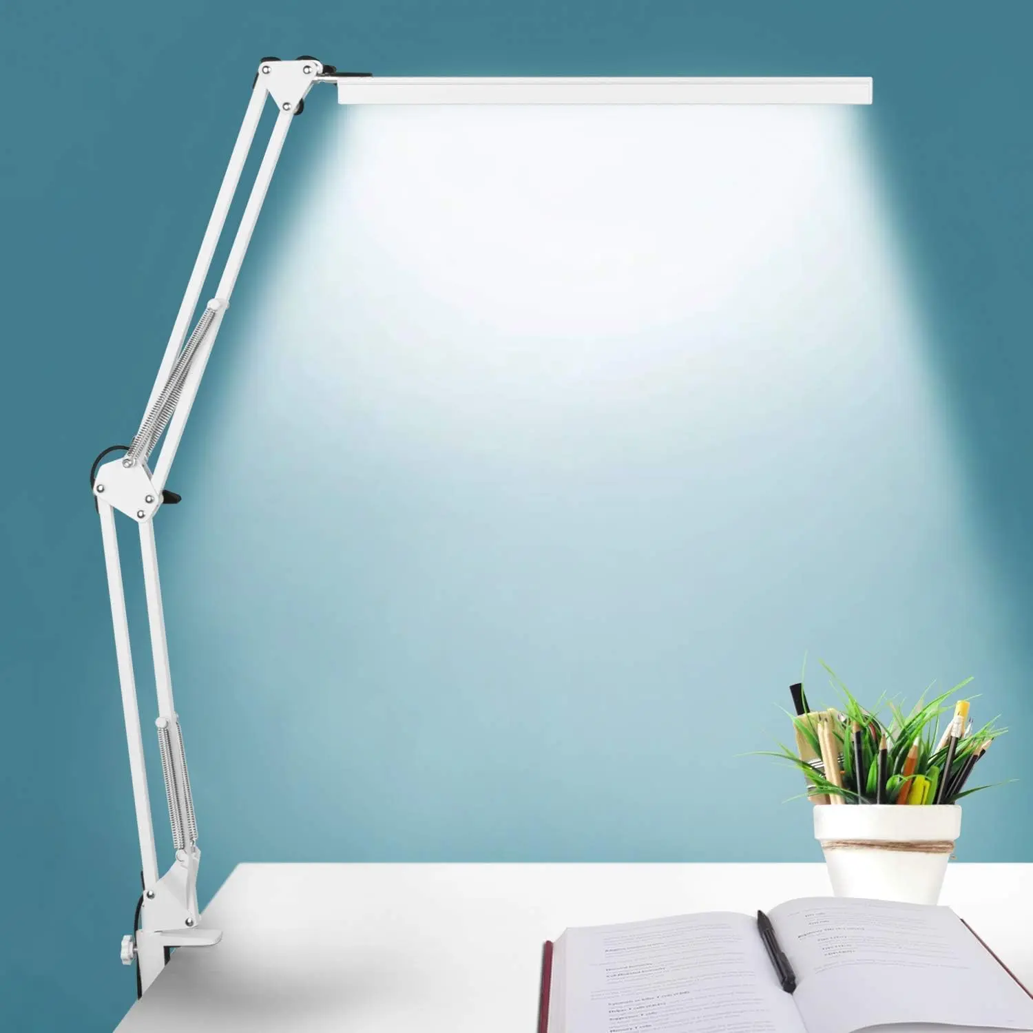 LED Desk Lamp, Manicure Table Lamp, 16" Lamp , Dimmable Eye-Caring Drafting Light with 3 Color Modes, 10 Brightness Levels & Adapter, Memory Function(White)