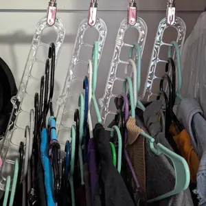 3/5-Pack Heavy-Duty Foldable Plastic Hangers Pro with 9 Holes - Anti-Slip, Space-Saving Clothes Organizer for Closet, Wardrobe, and Dorm Storage