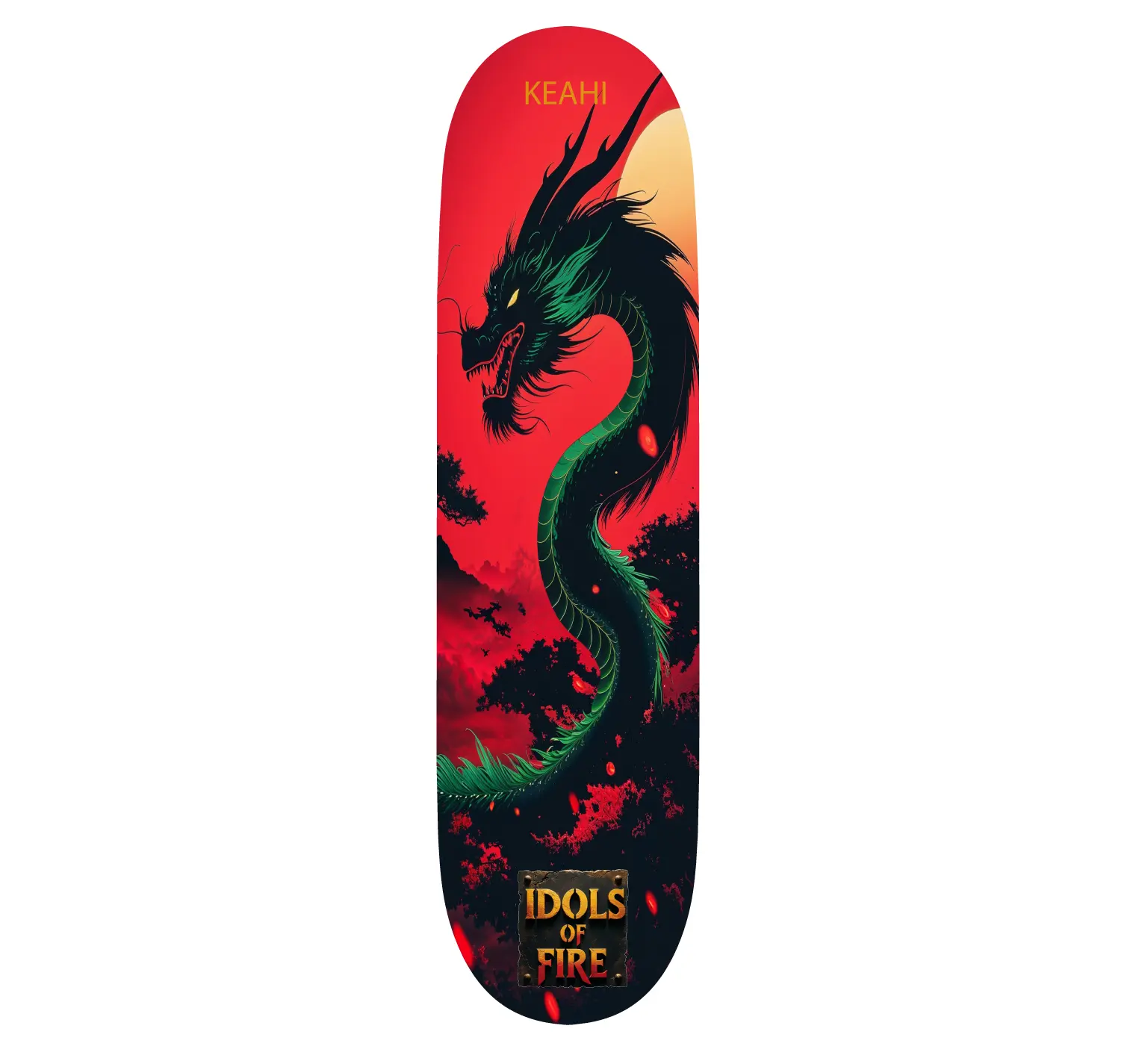 Flames of Keahi Custom Skateboard Deck - Original Design, Customizable Features, High-Quality Construction