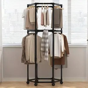 Heavy Duty Metal Hexagon Rolling Clothes Rack with Wheels - Multifunctional Portable Closet Organizer, Space-Saving Storage Organization, Room Storage Wardrobe for Bedroom, Retail Display (Summergarden)