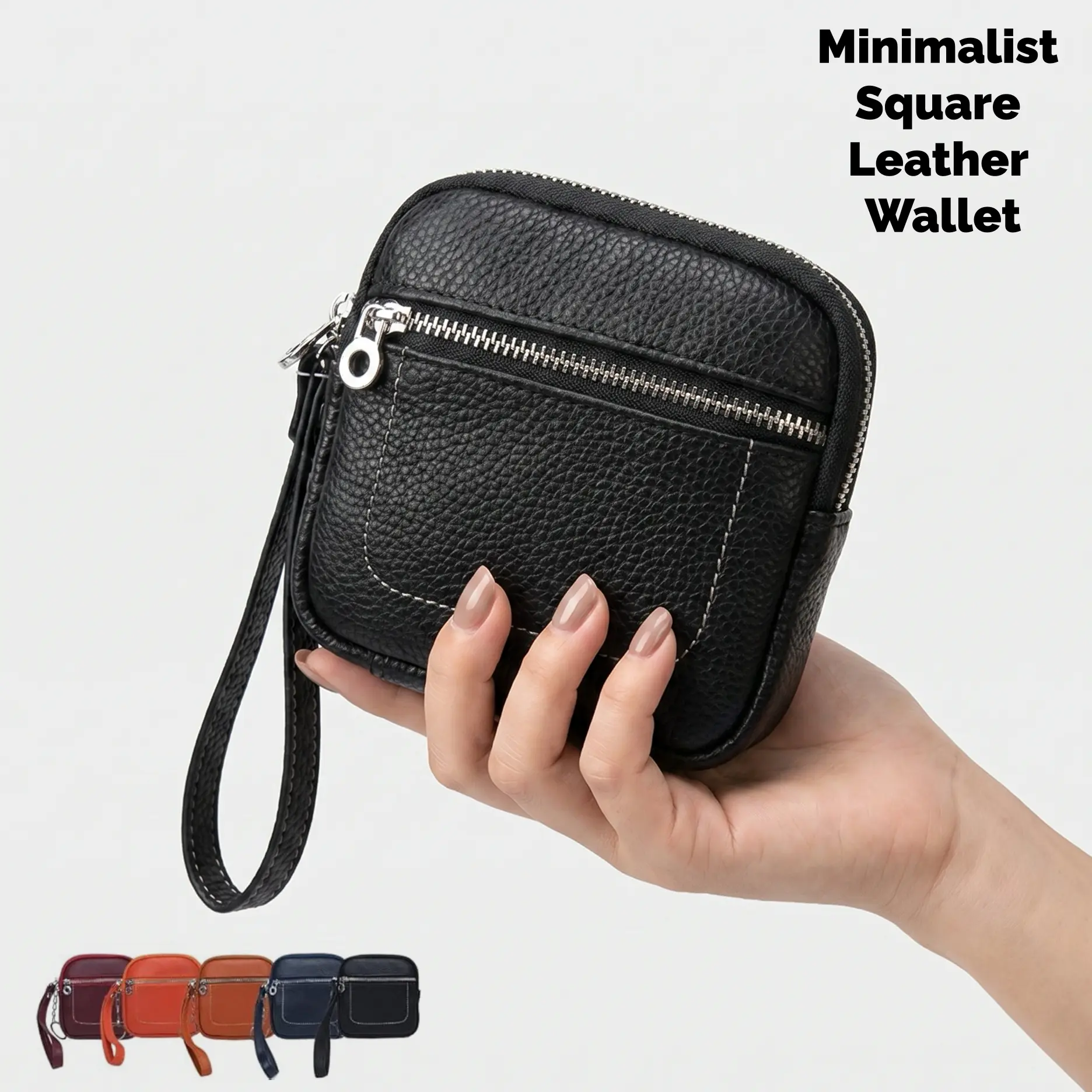 Minimalist Mini Square Leather Wristlet Wallet, Soft Leather Square Wrist Pouch with Keychain, Portable Multi Card Slots Coin Purse for Coffee Dating,Portable Mini Coin Bag for Girls Everyday Carry