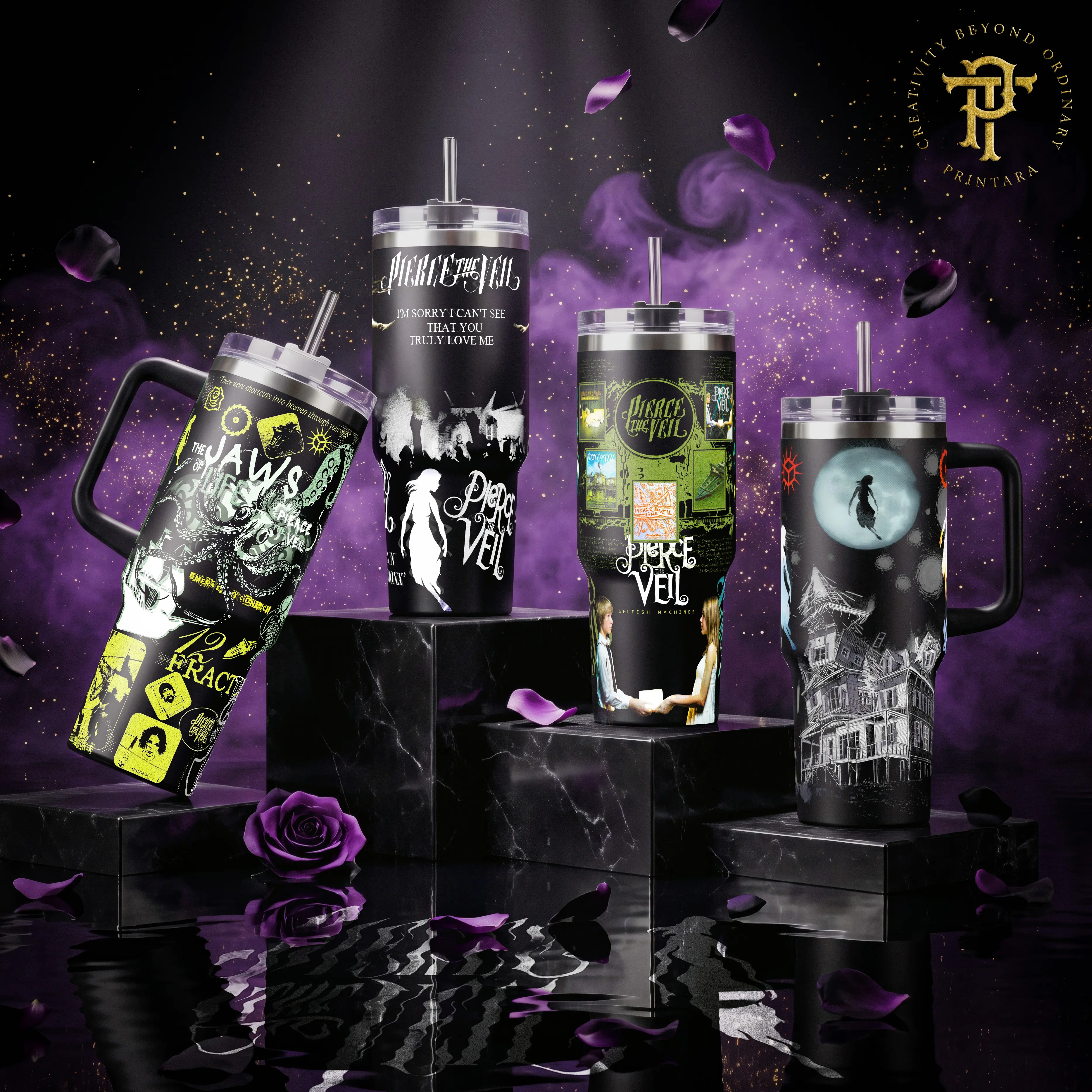Pierce The Veil Vic Fuentes Collide with the Sky Bulls In Bronx Jaws Of Life Collage 40 20 oz Tumbler Stainless Steel Vacuum Insulated Emo Rock Band Merch Aesthetic Design Gift for Music Lovers and Emo Rock Fans