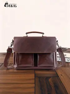 Men's Briefcase Shoulder Crossbody Messenger Bag, Vintage PU Leather, Ideal for Work Business College Office Gift for Men