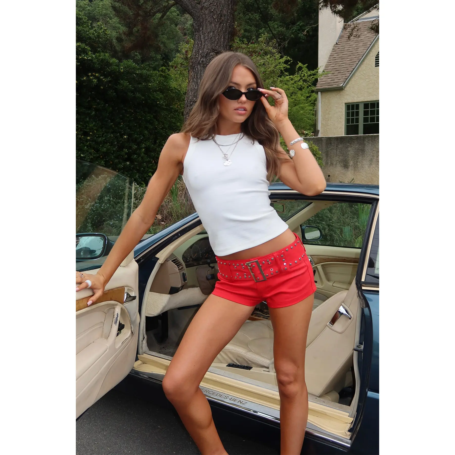 Studded Belt Denim Micro Shorts
