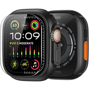 Metal Case Screen Protector Cover For Apple Watch Ultra 3,Ultra 2,Ultra 49mm, Rugged Bumper Thin Frame + 9H Tempered Film + Ceramic-Like Cover, [Stylish] [Waterproof], Matte Black