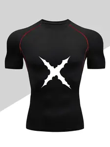 Men's High Elasticity Sports Muscle T-Shirt, Slim Fit Short Sleeve Shirt, Gym Top, Casual Wear, All Seasons Clothing, Gym Shirts, Sporty T Shirt, Gym Tees
