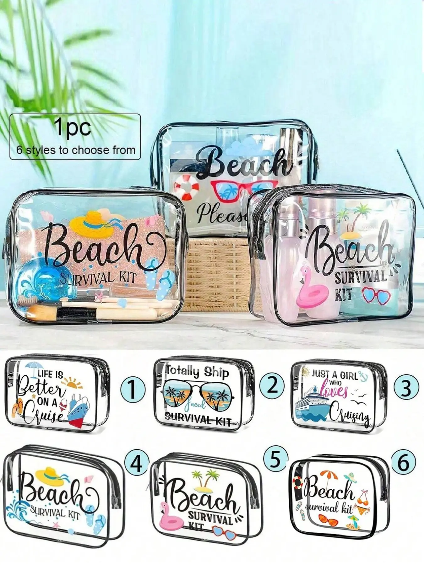 Summer Letter Pattern Transparent Waterproof PVC Bag, Travel Makeup Bag, Travel Cosmetic Bags, Travel Beauty Bag, Makeup Pouch, Waterproof Cosmetic Bag, Washable Toiletry Kit, Unisex Beach Bag, Essential for Summer