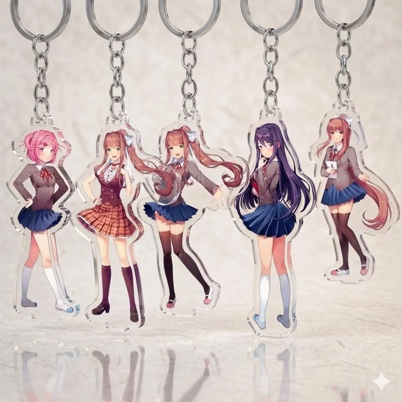 DDLC Acrylic Keychain, Doki Doki Literature Club Anime Bag Charm, Monika Yuri Natsuki Accessory Cute Keychain,Gift for Anime Fan