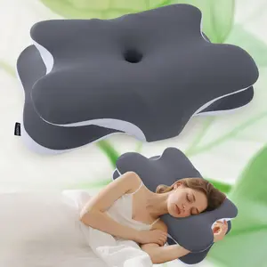 Cervical spine pillow for pain relief-Cervical spine pillow for side back stomach sleeper, ergonomic orthopedic support pillow, Supportive memory foam for sleeping, cooling pillowcase, gray, Black Friday Halloween gift Christmas New Year gift