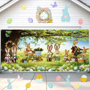 Happy Easter Flat Banner Decor, Spring Themed Garland & Flower Design, Perfect for Home/party/garage Door Display