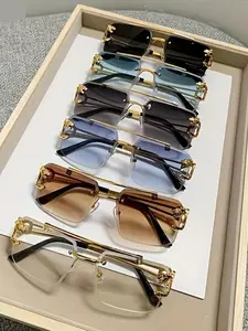 6 pair of men's metal rimless cool sunglasses, gradient lenses casual and versatile, suitable for daily commuting and outdoor activities wear, UV protection fashion eye protection.