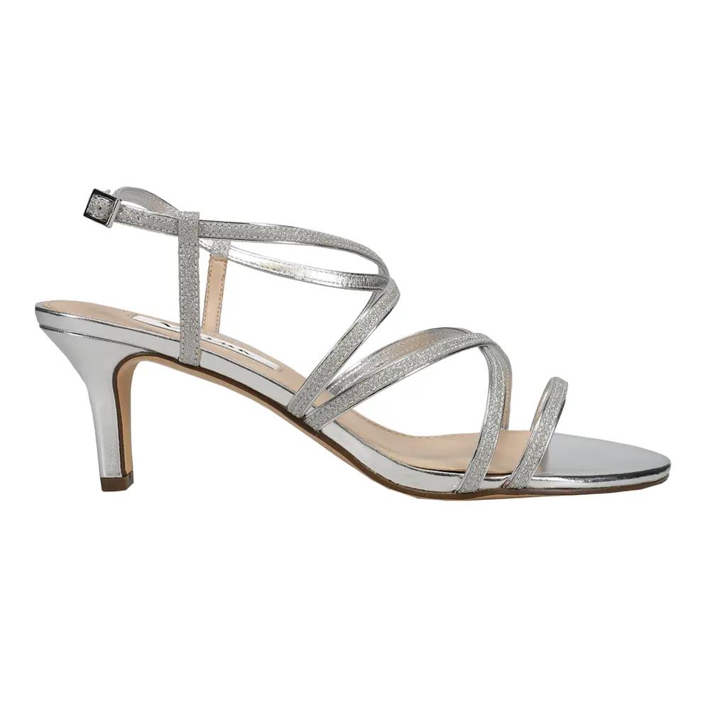 Nina Womens Neli Metallic Evening Dress Sandals Mid Heel 2-3" - Silver
