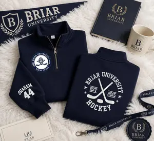 Briar University Hockey Quarter Zip Sweatshirt Embroidered College Pullover Sport Grey Vintage Varsity Crewneck Unisex Streetwear Gift
