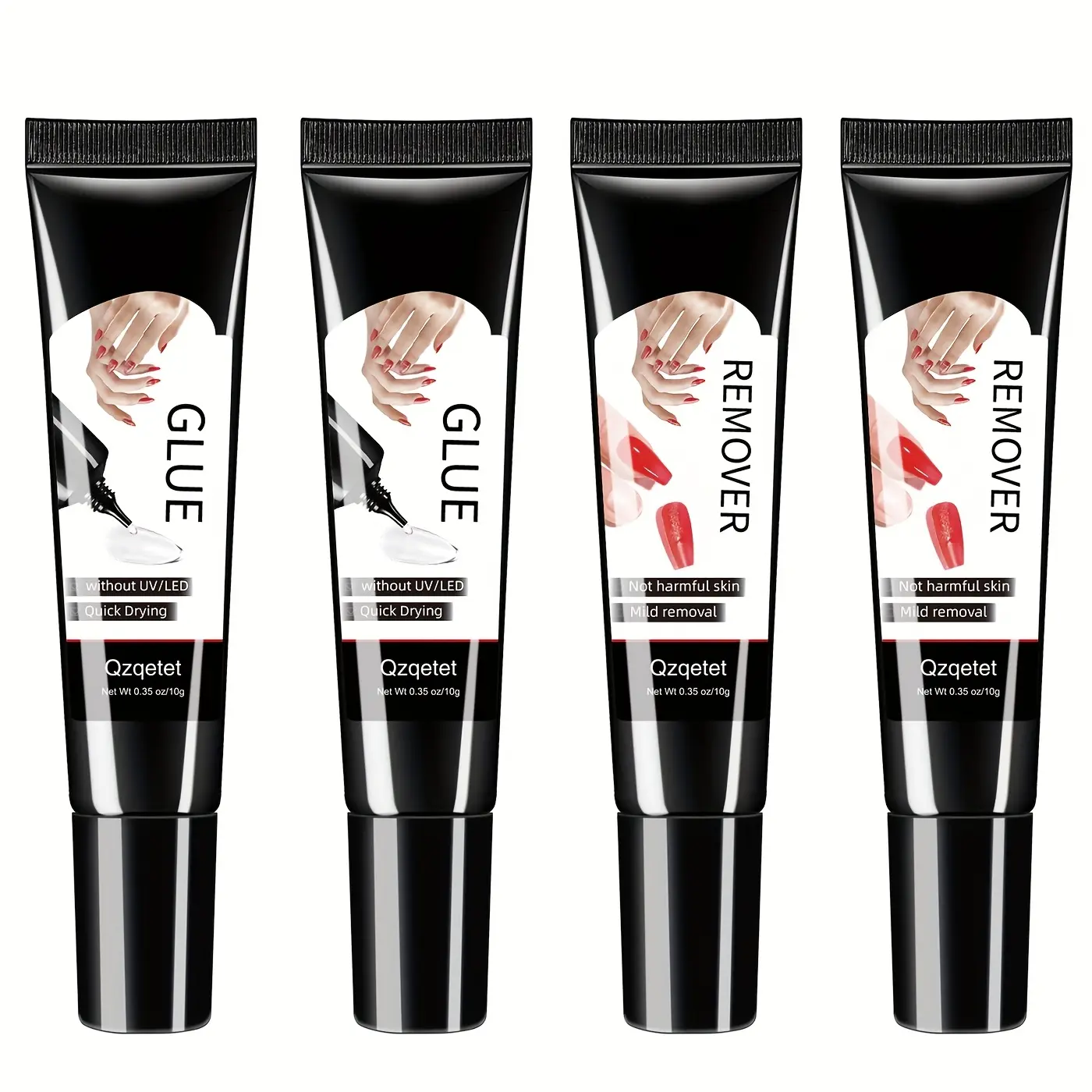 New Upgraded Quick-drying 2set 10g Semi-solid Nail Glue with 2 10ml Nail Polish Remover, Suitable for Press-on Nails, No Lamp Required, Long-lasting Fake Acrylic Nail Set Glue Gel