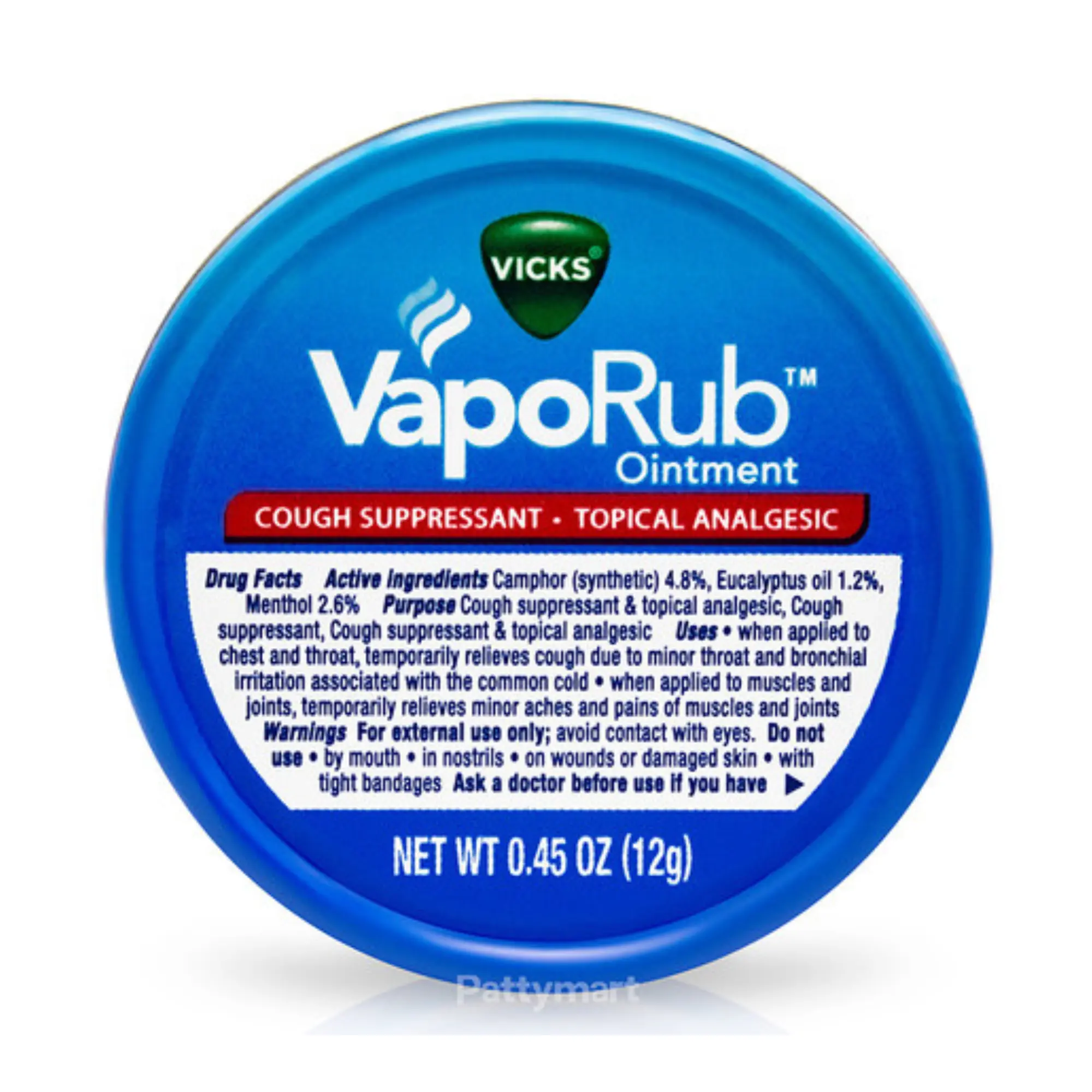 VapoRub Cough Suppressant Topical Analgesic Ointment Travel size  0.45oz/12g Cough Relief with Menthol & Eucalyptus