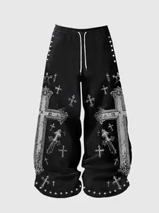 Men Women Casual Sweatpants, Thin Straight Leg Long Pants, Religious Cross Print, Loose Comfortable, Streetwear, Fashion Essential