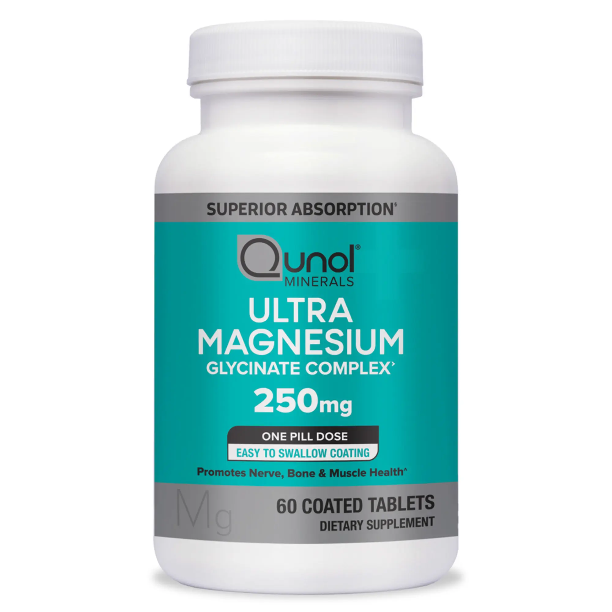 Qunol Ultra Magnesium Glycinate Complex, 250mg One Pill Dose, Superior-Absorption Magnesium, Nerve, Bone and Muscle Health Support