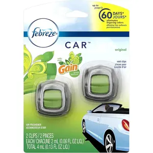 Febreze Car Air Freshener Vent Clip Gain Original Scent, 06 oz. Car Vent Clip, 2 Count, 2 Pack