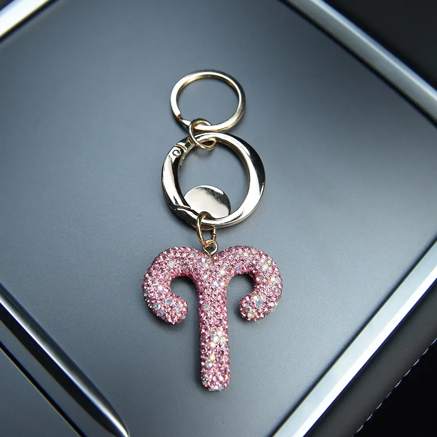 Sparkling Zodiac Keychain 12 Star Signs Pink Crystal Bag Charm for Bag Decor Bag Charm
