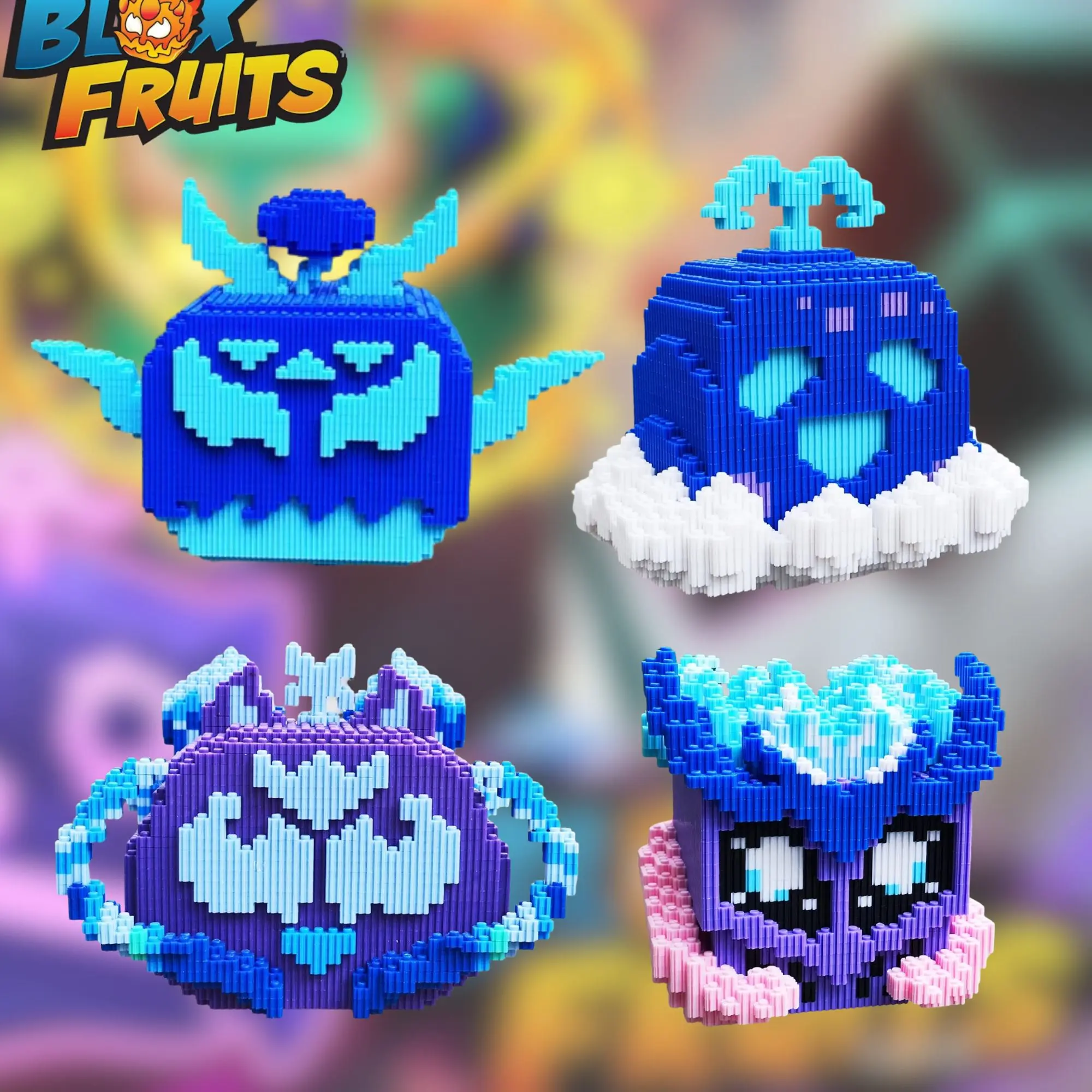 Blox Fruits Blue Fruits Devil Fruit Assembly Model Building Kits - Fruits Building Blocks Series - Small Particle Ornaments for Creative Assembly and Decoration