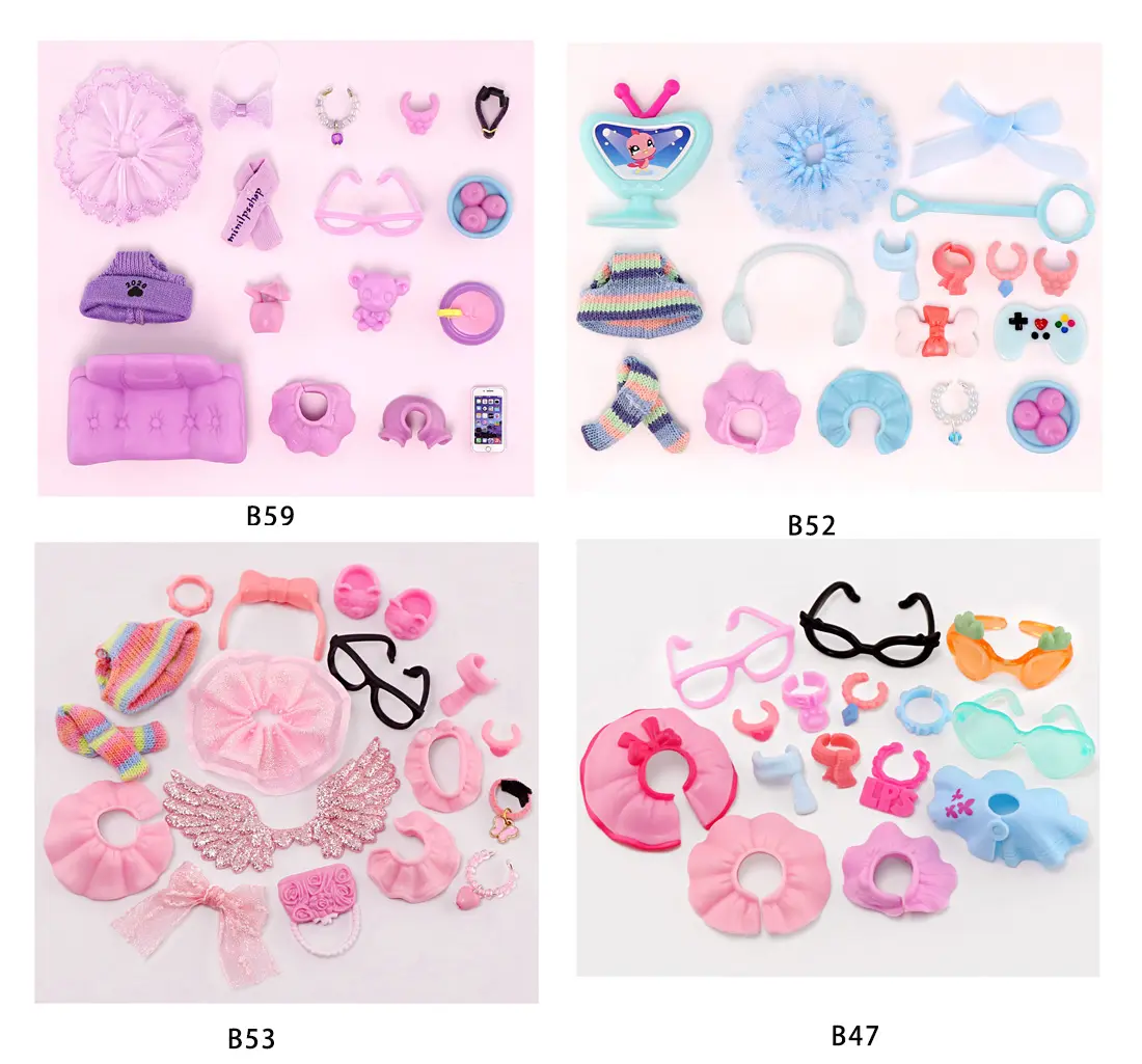 Cute Accessories Hat Scarf Bow Skirt Glassess Collars Food for Mini Pet Shop Cats Dogs Toy Figures Doll Clothes Shoes Doll Clothing Set