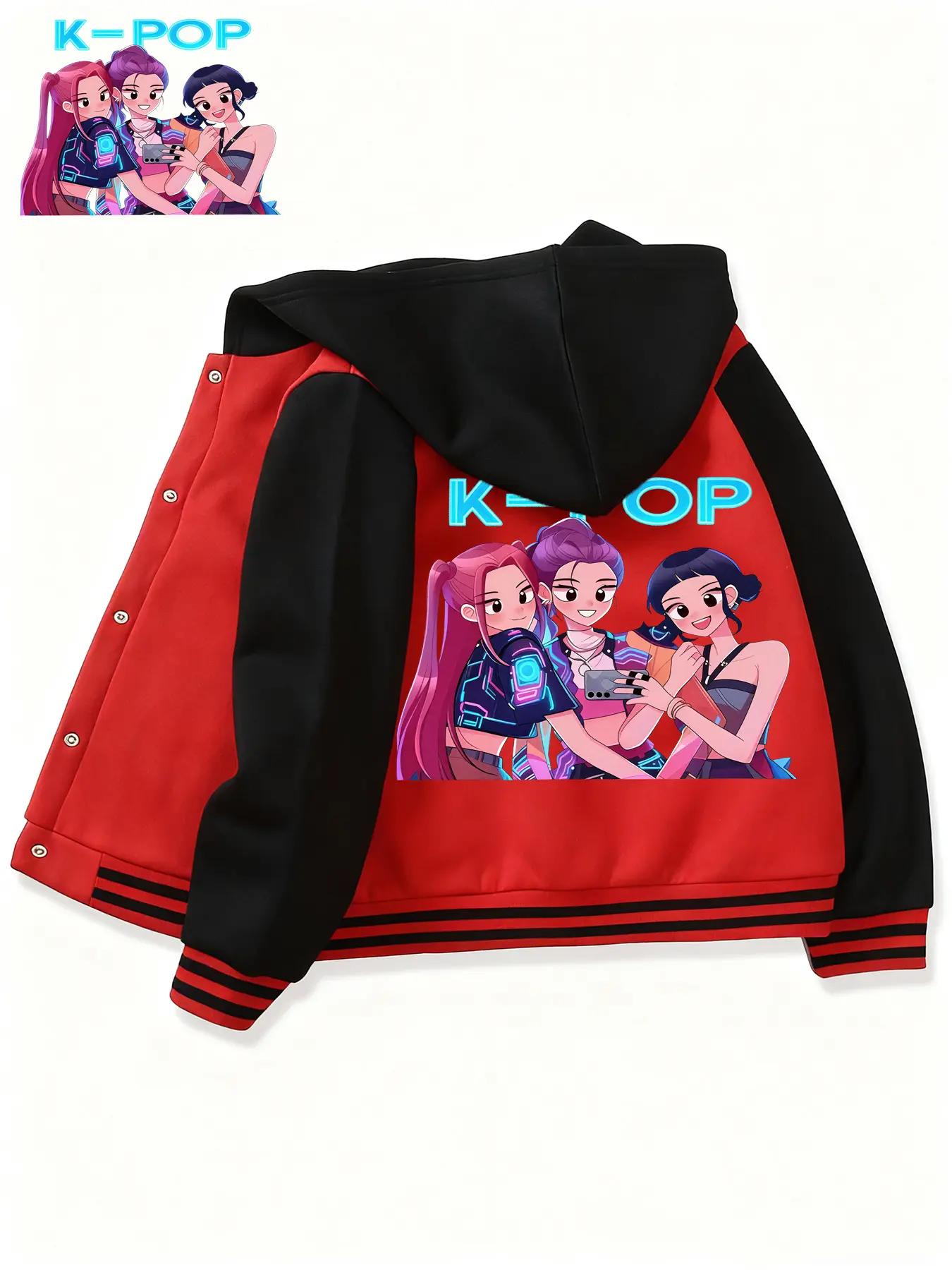 Teen Boys Girls Graphic Baseball Jacket, Huntrix Hooded Sweatshirt, Christmas Halloween Clothing, Outdoor Sports Wear, Fall Jacket