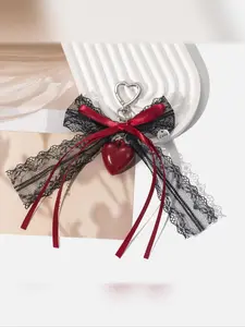 Sweet Cool Style Lace Bow Heart Pendant Keychain, Fashion Bag Decoration, Key Ring Ornament, Gift Small Present, All Seasons, Keychain For Bags