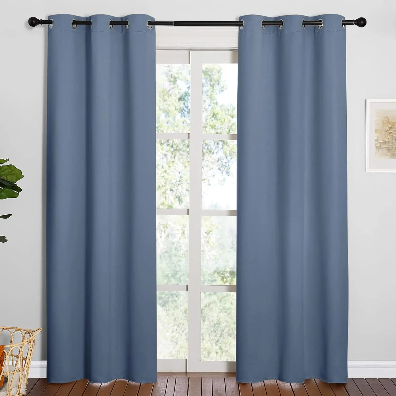 NICETOWN Triple Weave Thermal Insulated Ring Top Blackout Window Curtains for Guest Room (Stone Blue, Double Panels, 42 inches x 84 inches)