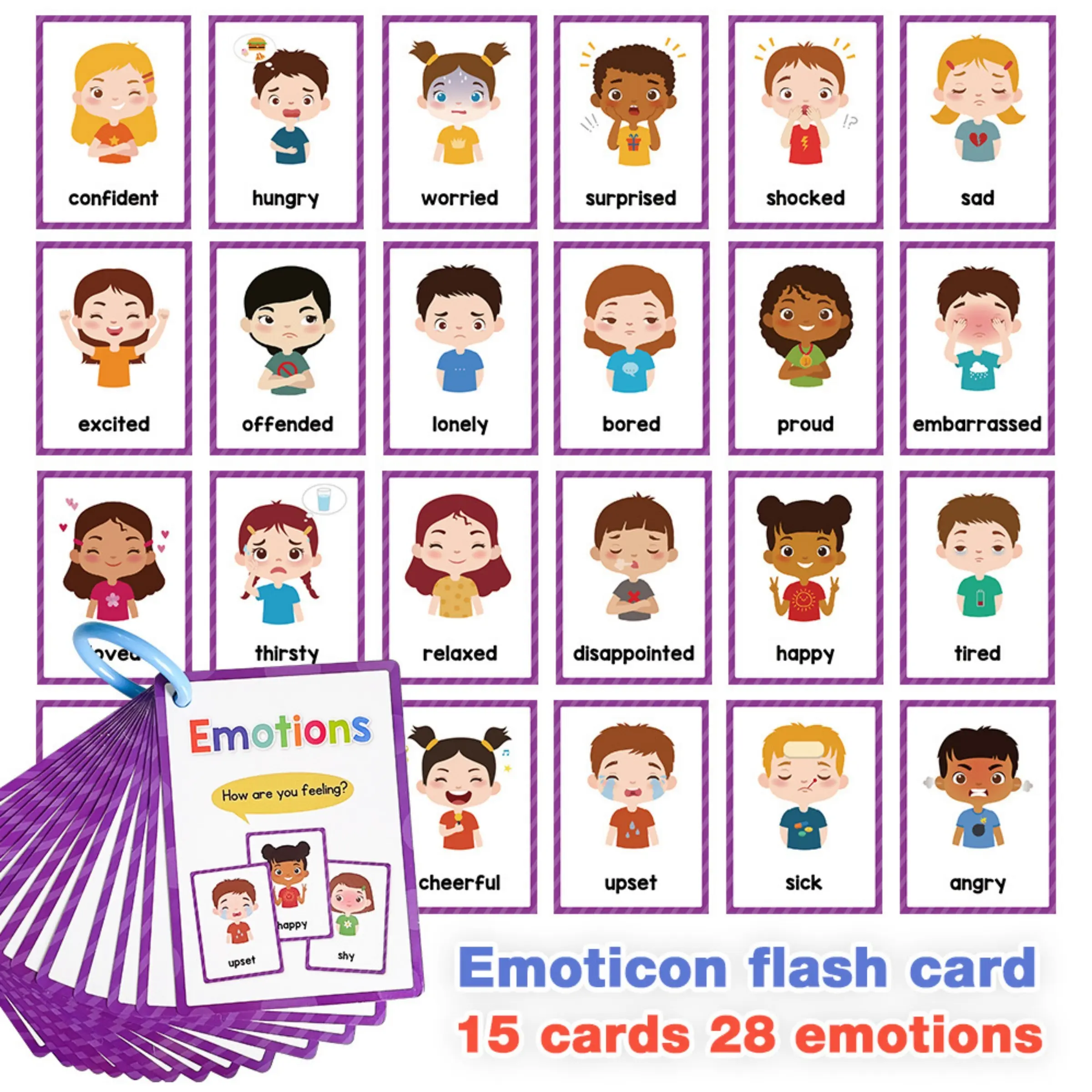 Preschool Learning Flashcards for Toddlers, Emotions, Daily Life, Fruits, Animals, Colors, Body Parts & Numbers, Dual-Sided Waterproof Design