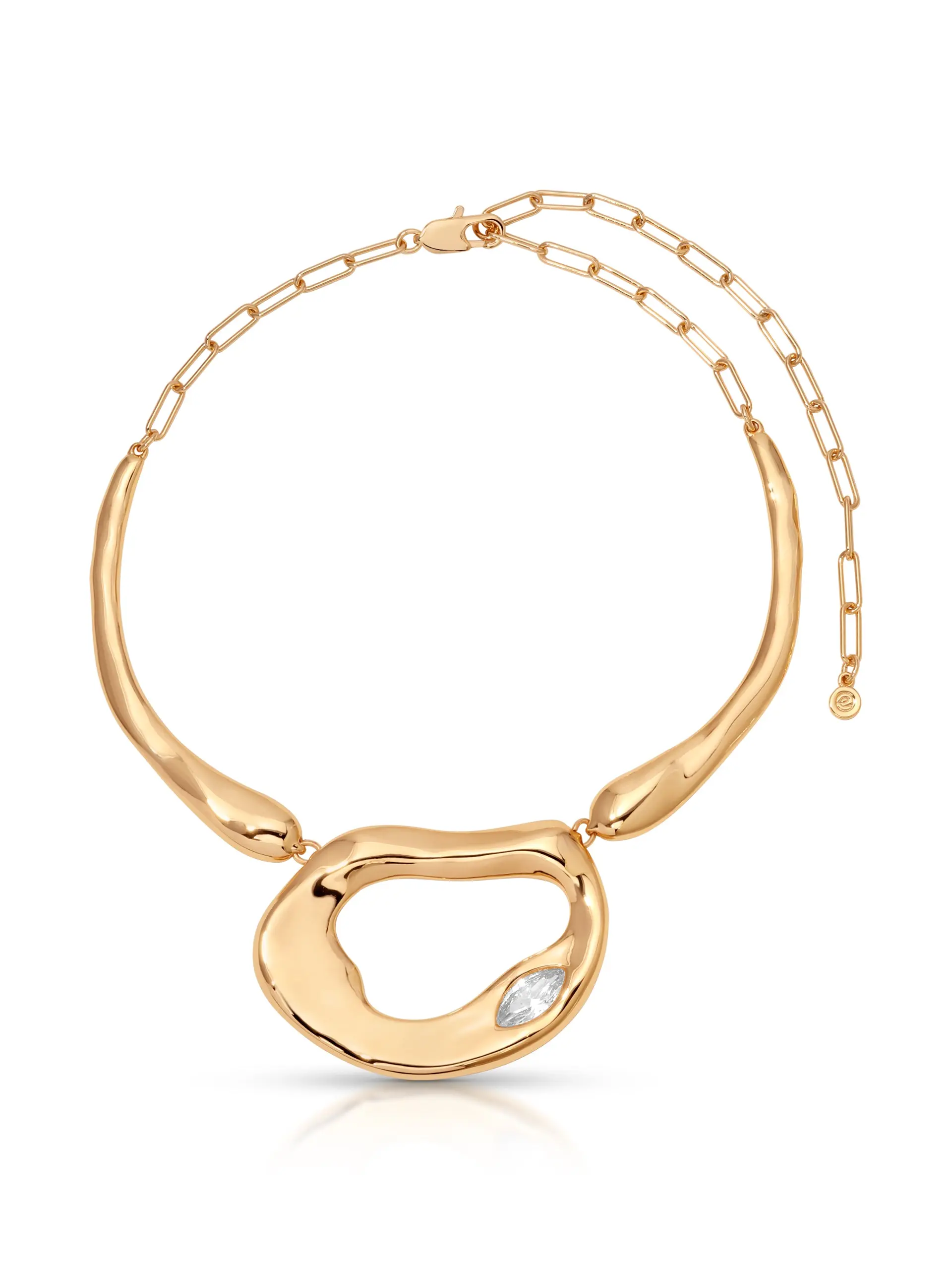 Ettika Molten Marquise Necklace 18k Gold Plated with Cubic Zirconia 14" Chain & 5" Extender Made in China for Adults Neck Jewelry