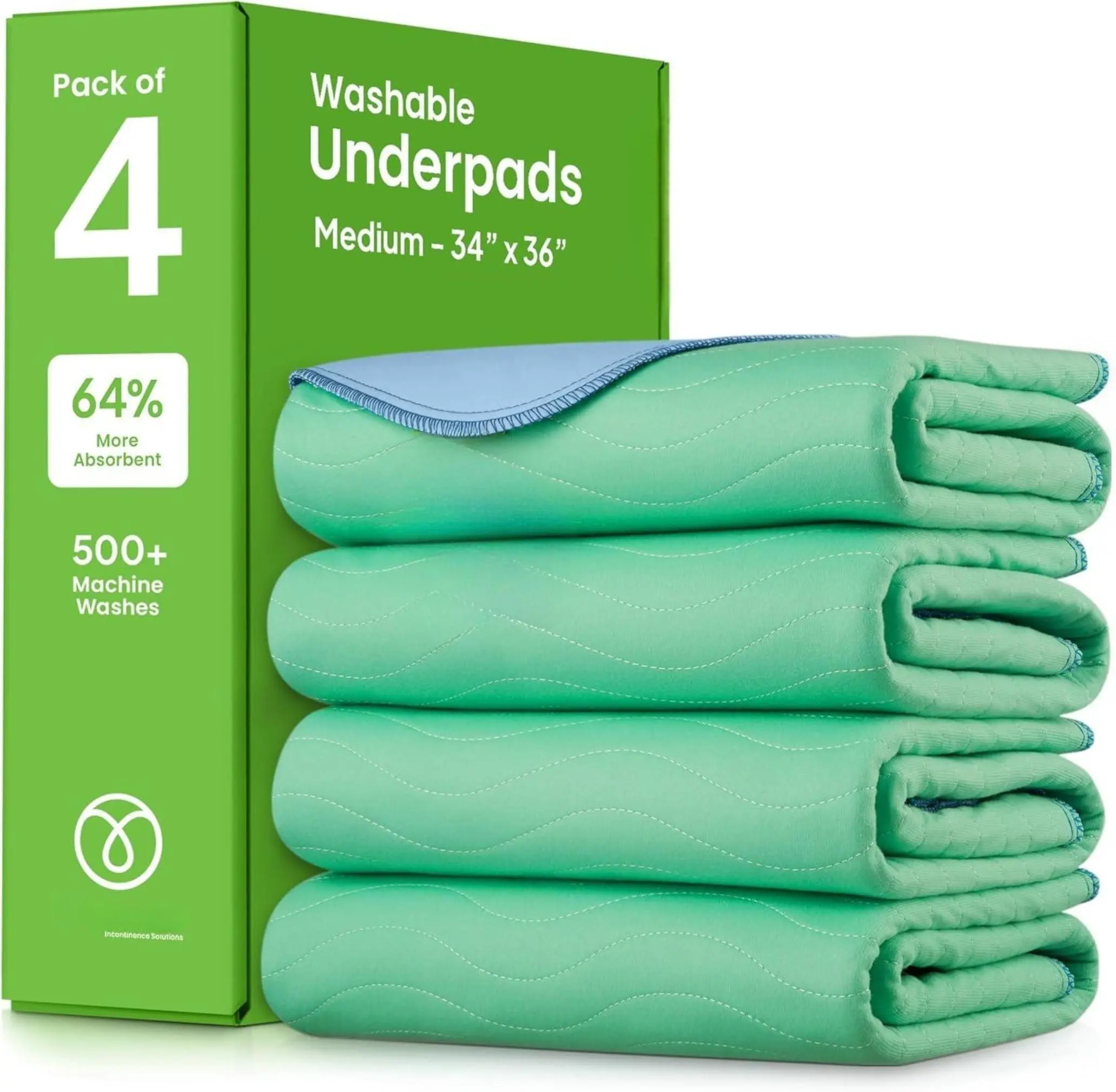 Washable Underpads, 34" x 36" (Pack of 4) - Heavy Absorbency Reusable Bedwetting Incontinence Pads for Kids, Adults, Elderly, and Pets - Waterproof Protective Pad for Bed, Couch, Sofa, Floor