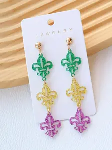 Mardi Gras Themed Glittering Acrylic Drop Earrings, Acrylic Dangle Earrings, Fashion Jewelry Accessories for Women & Girls